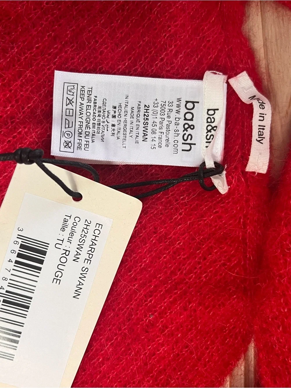 BA&SH Red Alpaca Blend Oversized Scarf NWT 88”